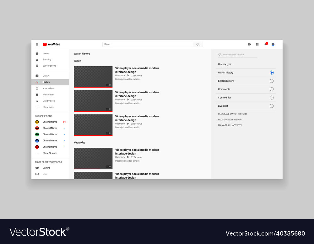Responsive Design Desktop-Web-Videoplayer-Seite vector image Responsive Design Desktop-Web-Videoplayer-Seite