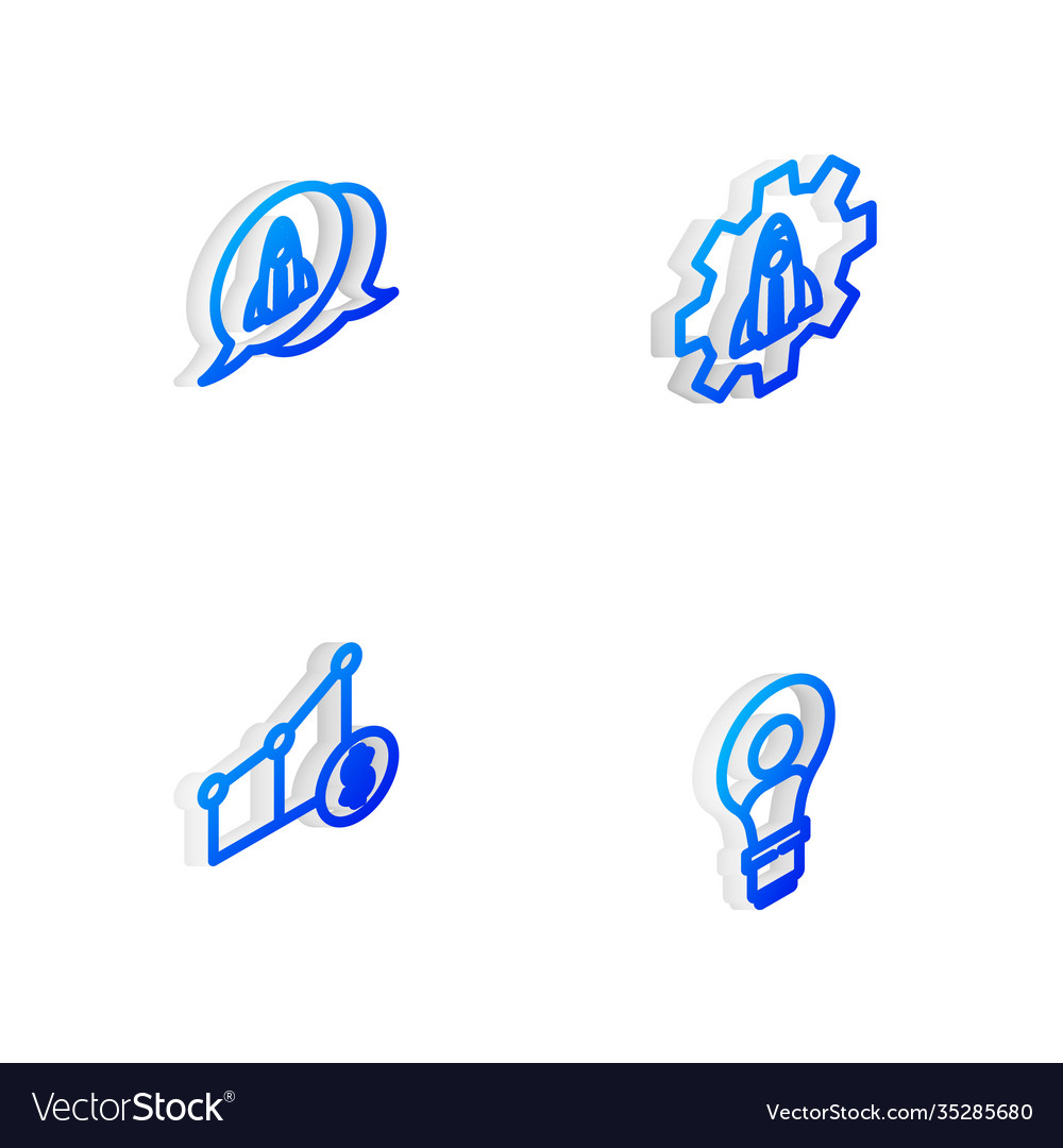 Set isometric line startup project concept pie vector image Set isometric line startup project concept pie