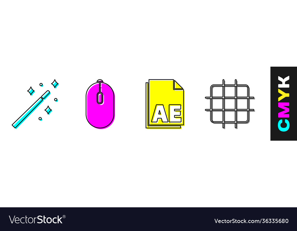 Set magic wand computer mouse ae file document vector image Set magic wand computer mouse ae file document