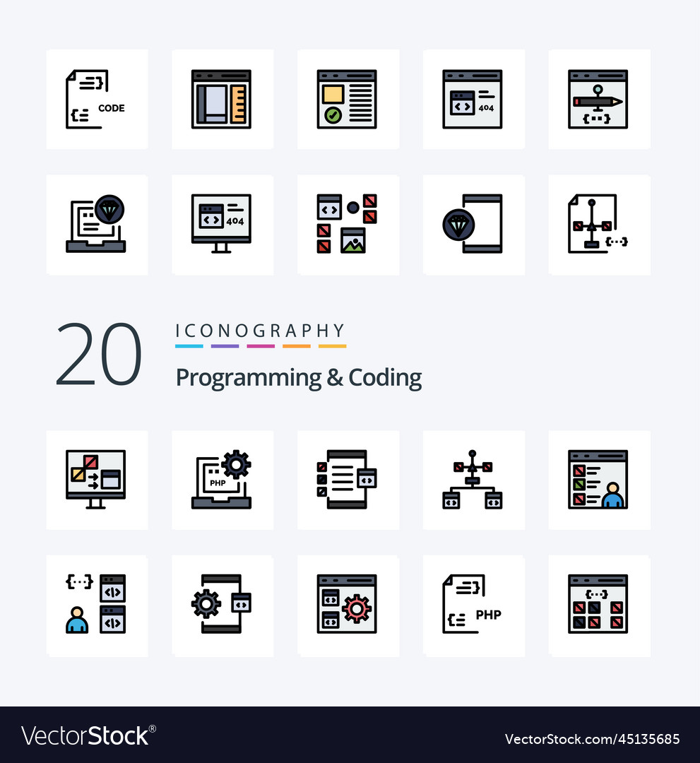 20 Programmierung und Kodierung Zeile gefüllte Farbsymbol vector image 20 Programmierung und Kodierung Zeile gefüllte Farbsymbol