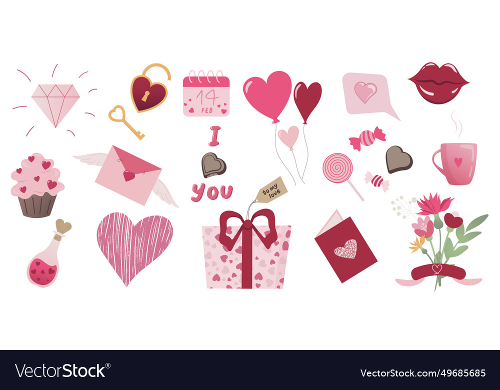 Big set of romantic doodle icons for valentines