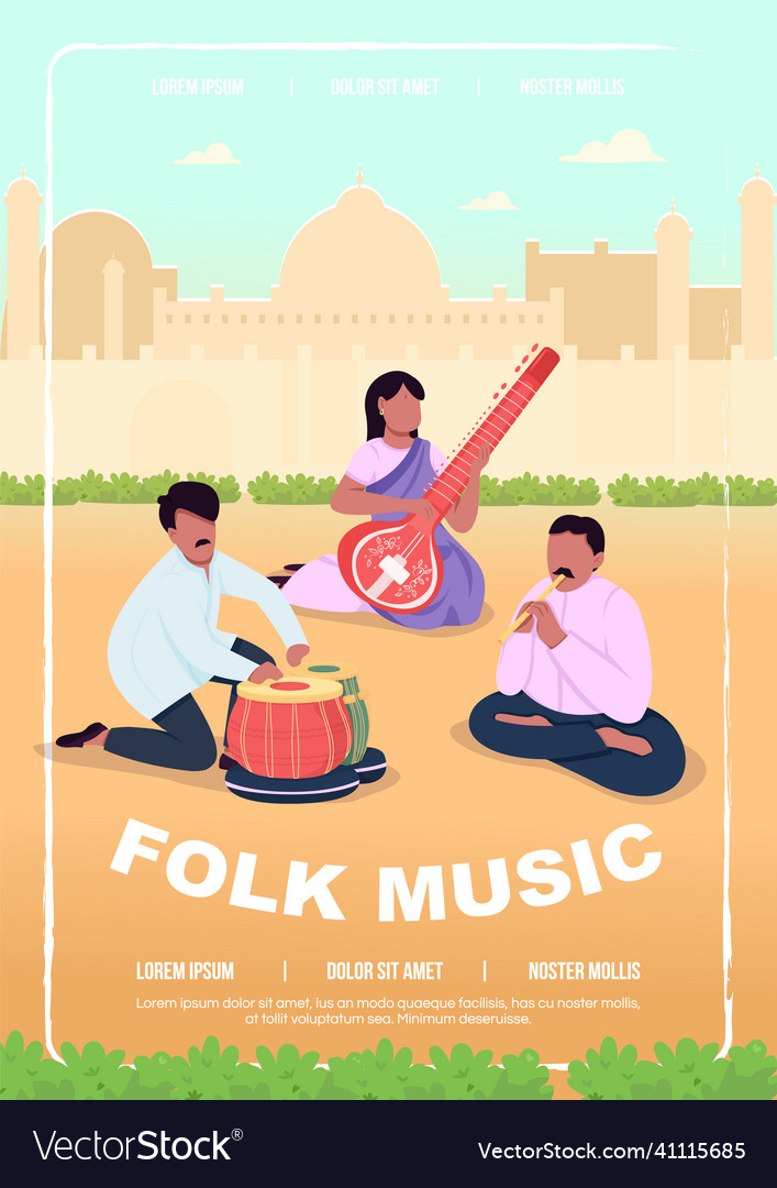 Folk music poster flat template Royalty Free Vector Image