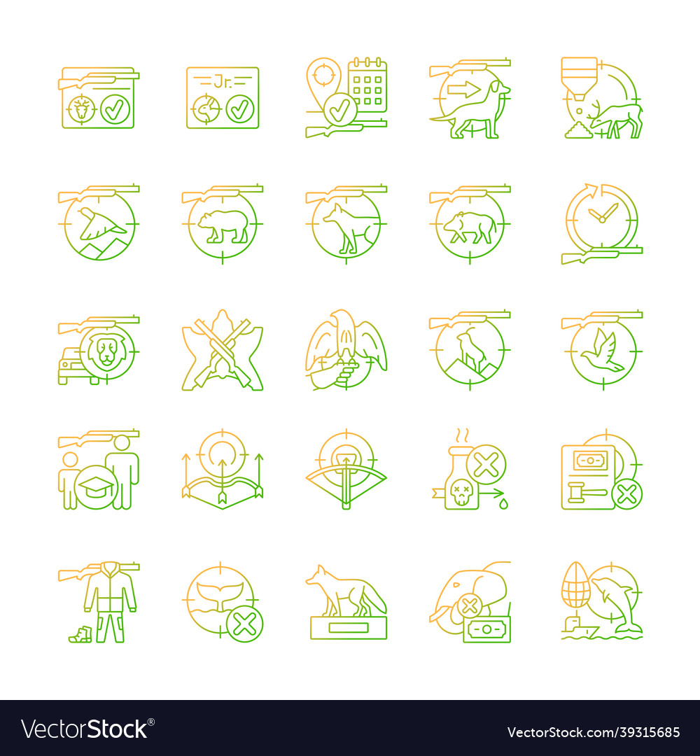 Hunting gradient linear icons set