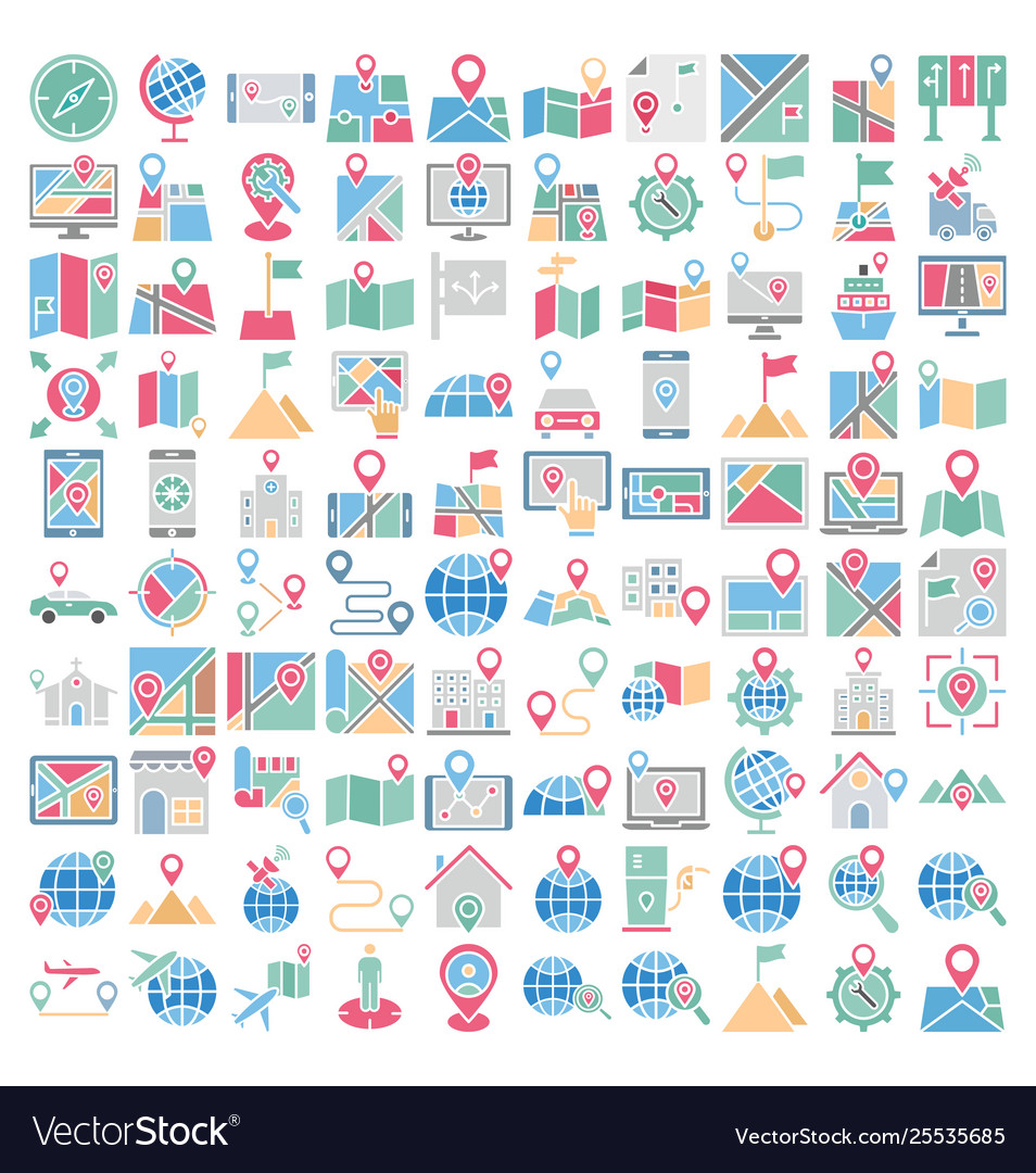 Map and navigation isolated icons set