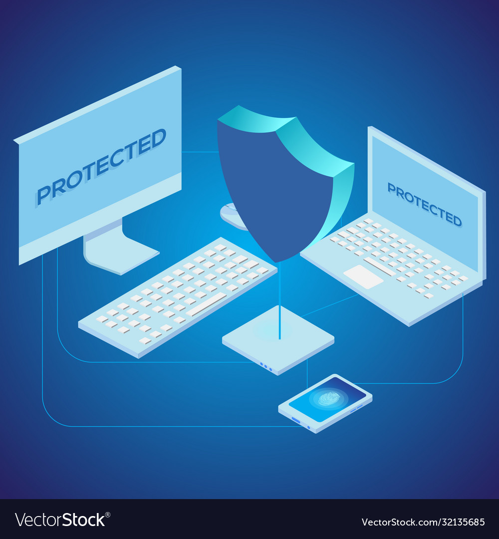 Network security concept with laptop computer vector image Network security concept with laptop computer
