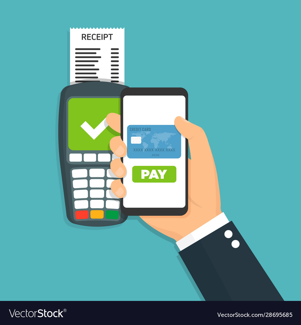 Pos terminal confirms payment smartphone Vector Image