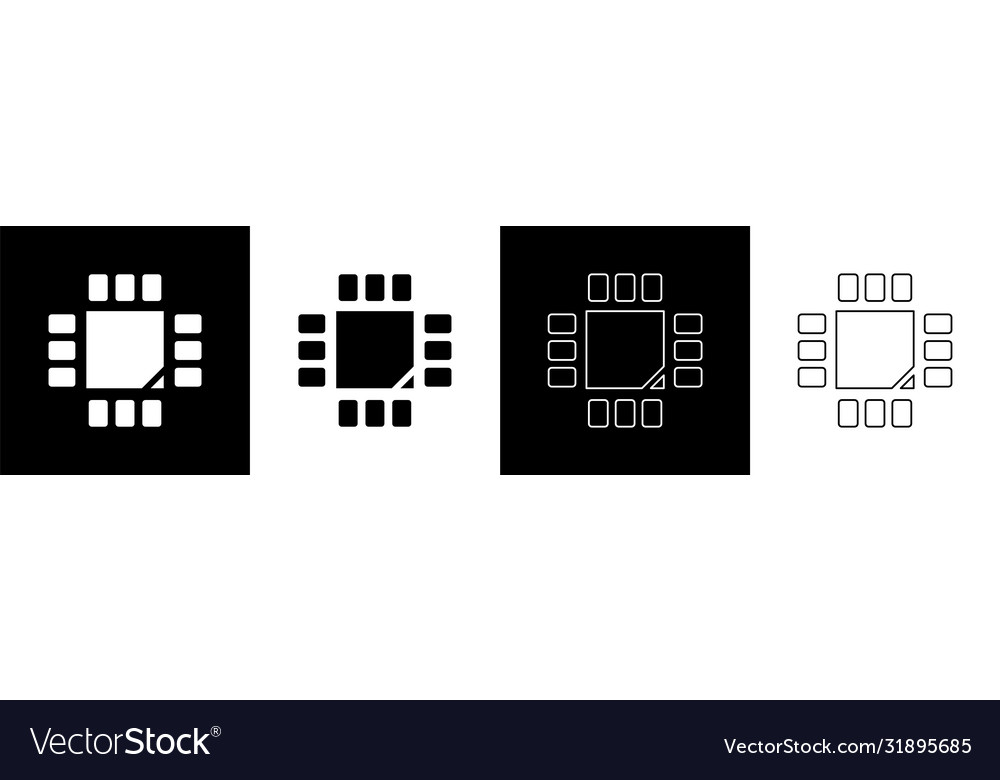 Set computer processor with microcircuits cpu icon