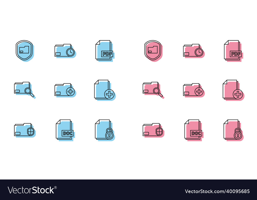 Set line document folder protection doc file vector image Set line document folder protection doc file