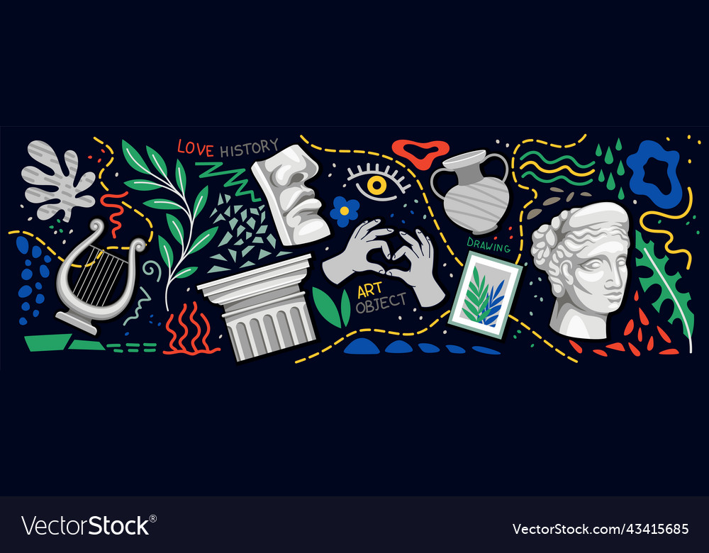 Set of classical and contemporary art objects Vector Image Set of classical and contemporary art objects
