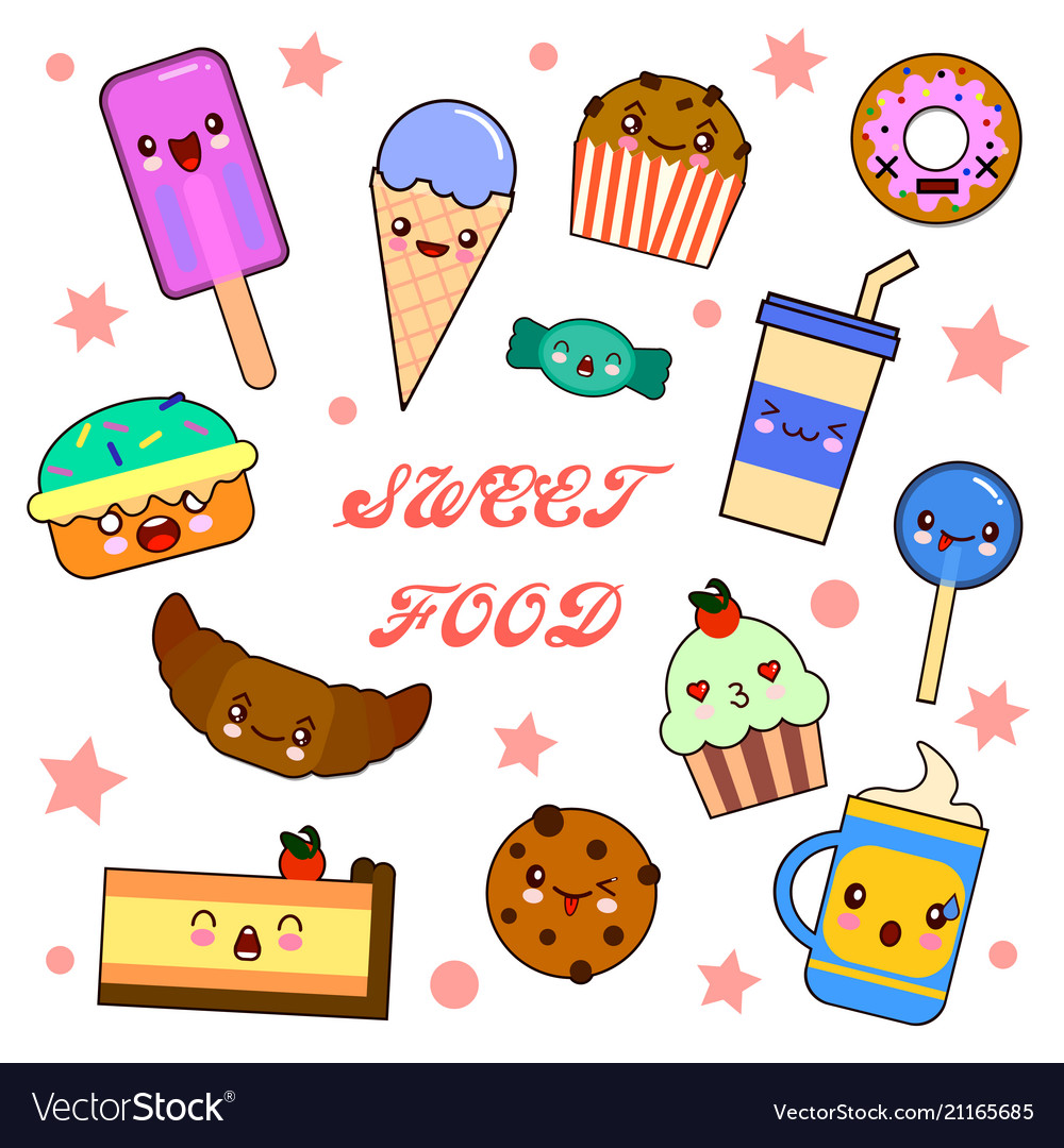 Set of funny dessert characters - donut croissant Vector Image