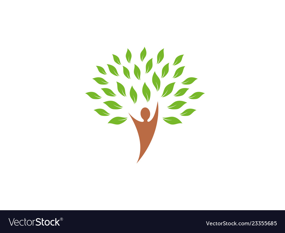 Tree trunk with head and green leaves logo design Vector Image