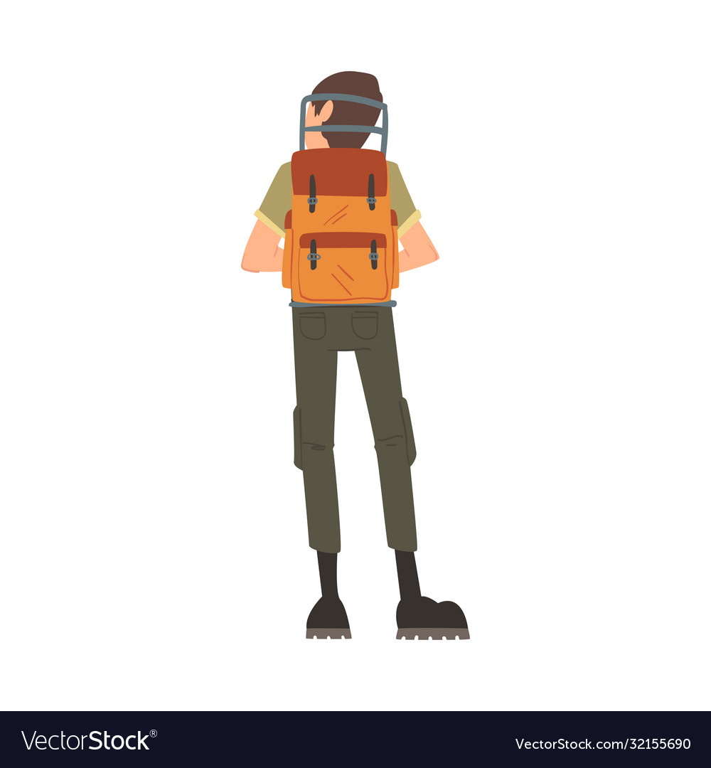 Man forest ranger with backpack view from behind vector image Man forest ranger with backpack view from behind