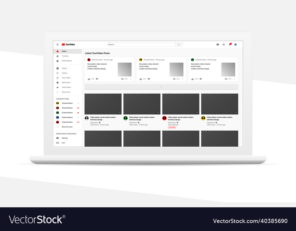 Responsive design desktop web video player page vector image Responsive design desktop web video player page