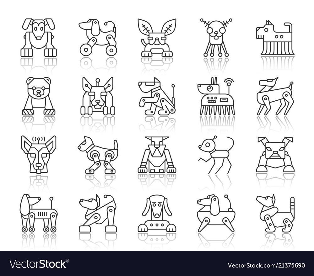 Robot Dog Line Icons - Simple & Modern