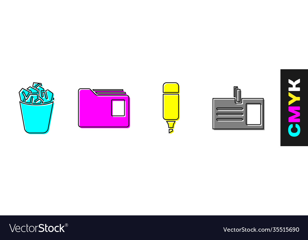 Set full trash can document folder marker pen vector image Set full trash can document folder marker pen