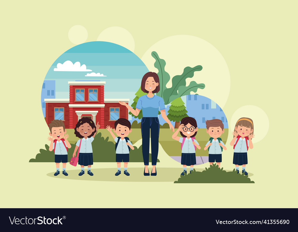 Teacher and students in the school Royalty Free Vector Image