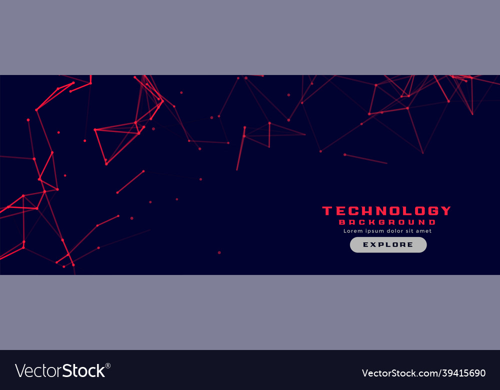 Technology banner with red network lines mesh
