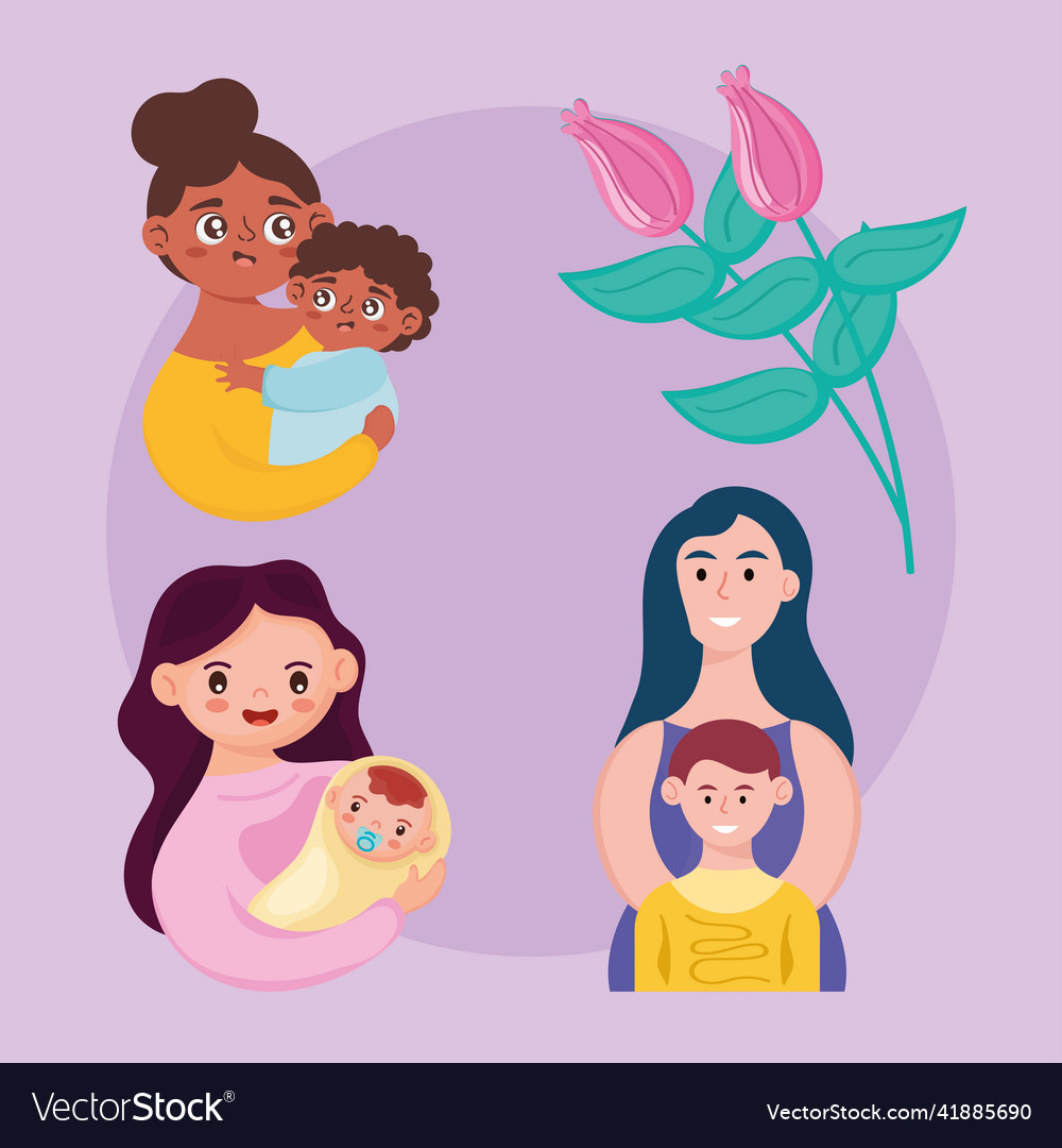 Three mothers and sons Royalty Free Vector Image