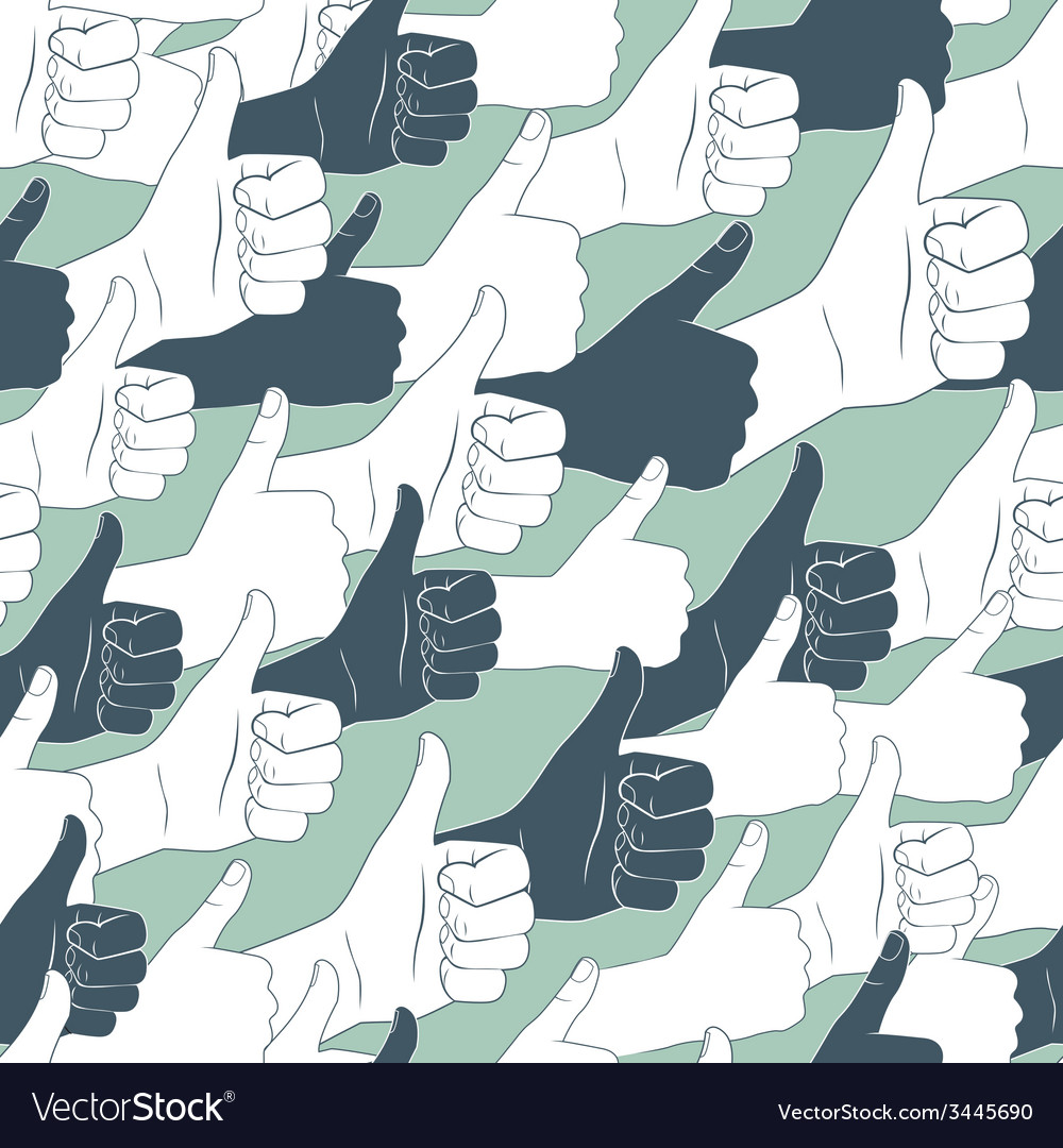 Thumbs up drawn by hands seamless pattern flat Vector Image