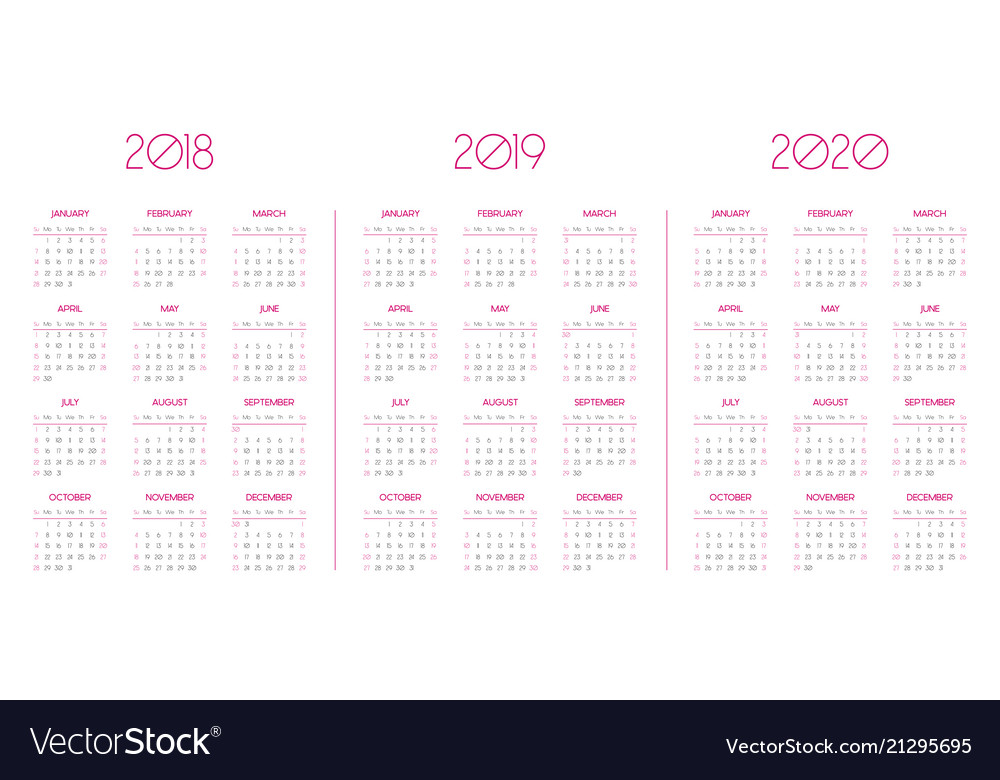 Calendar template for 2018 2019 2020