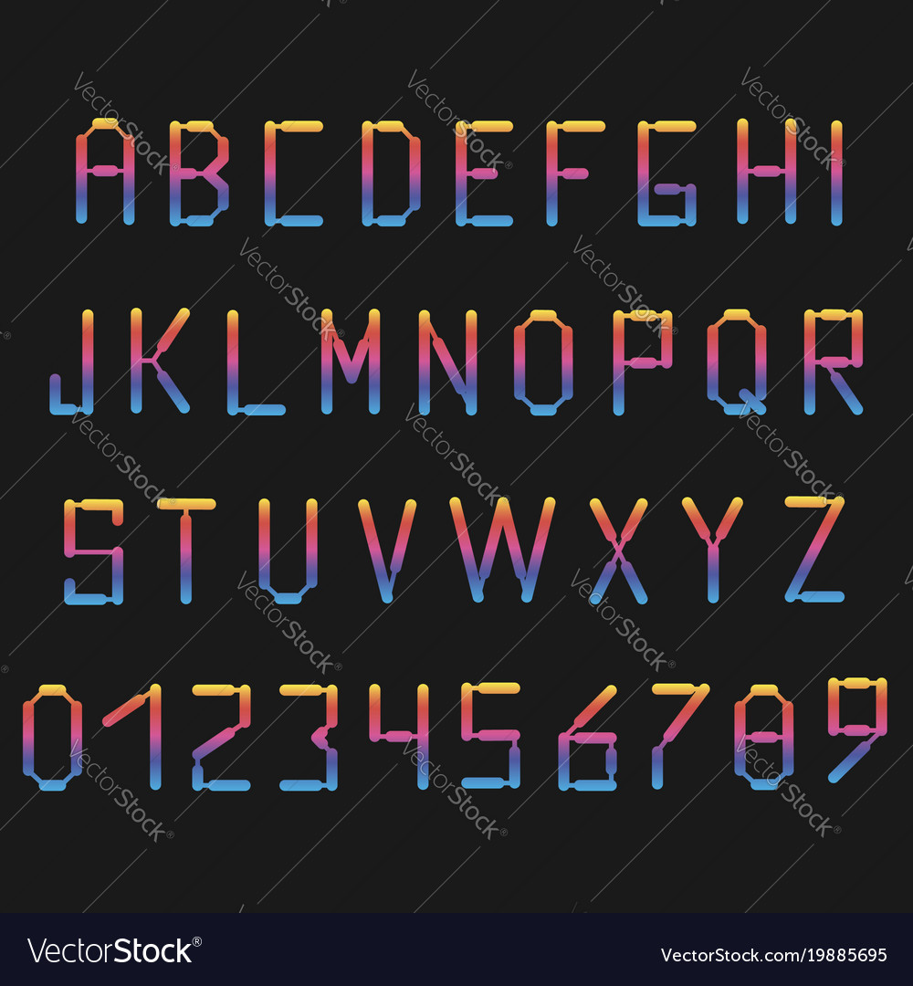 Dark colored neon font with numbers english