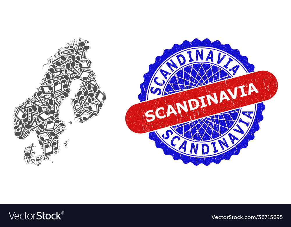 Melody notes pattern for scandinavia map vector image Melody notes pattern for scandinavia map