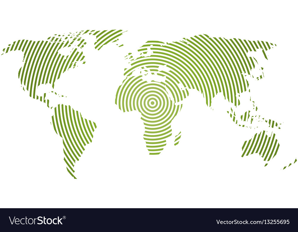 Weltkarte von grünen konzentrischen Ringen auf weiß