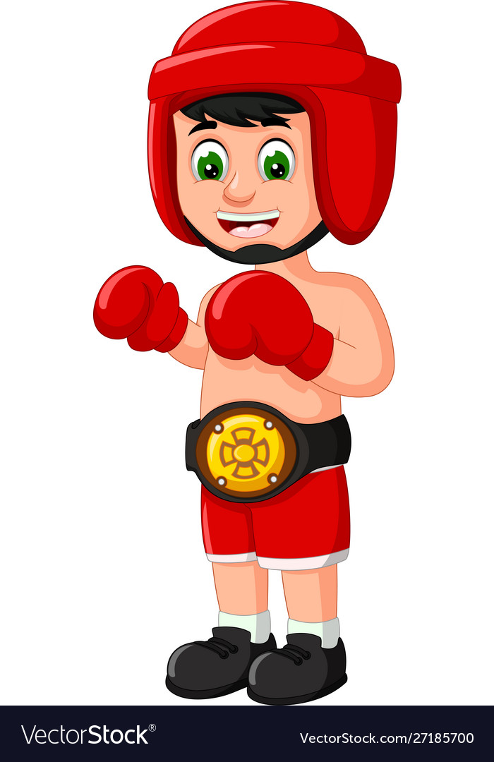 Funny boxer boy wearing red uniform helmet gloves Vector Image