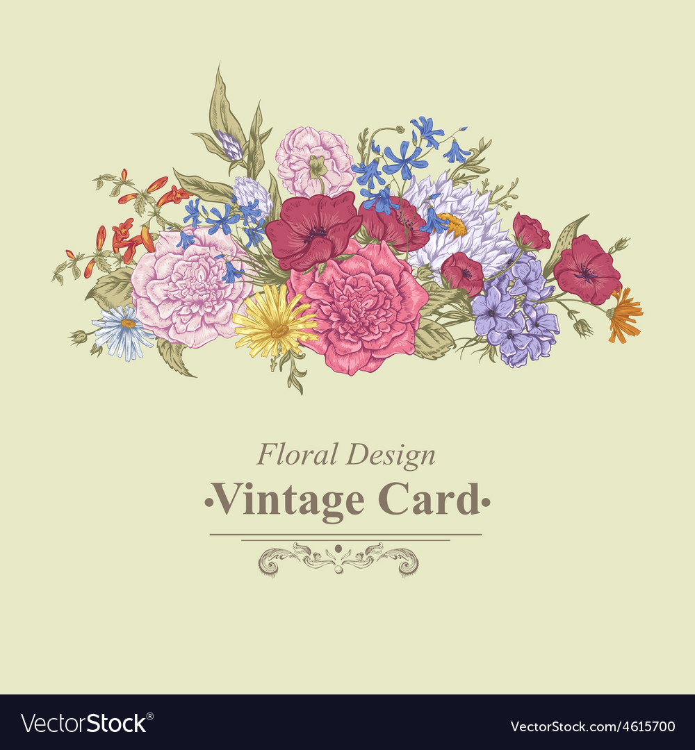 Gentle retro summer floral greeting card vintage Vector Image