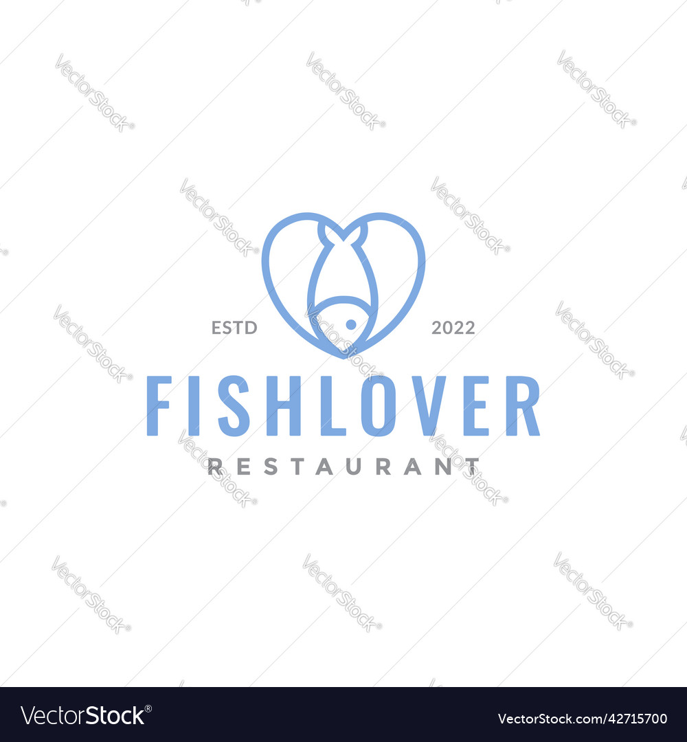 Line love with fish logo design graphic symbol