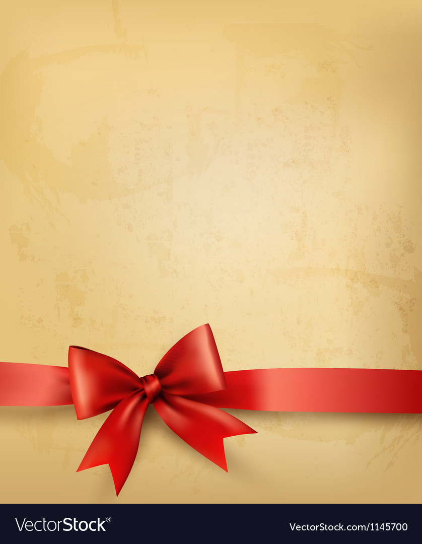 Old background with red bow and ribbon Royalty Free Vector