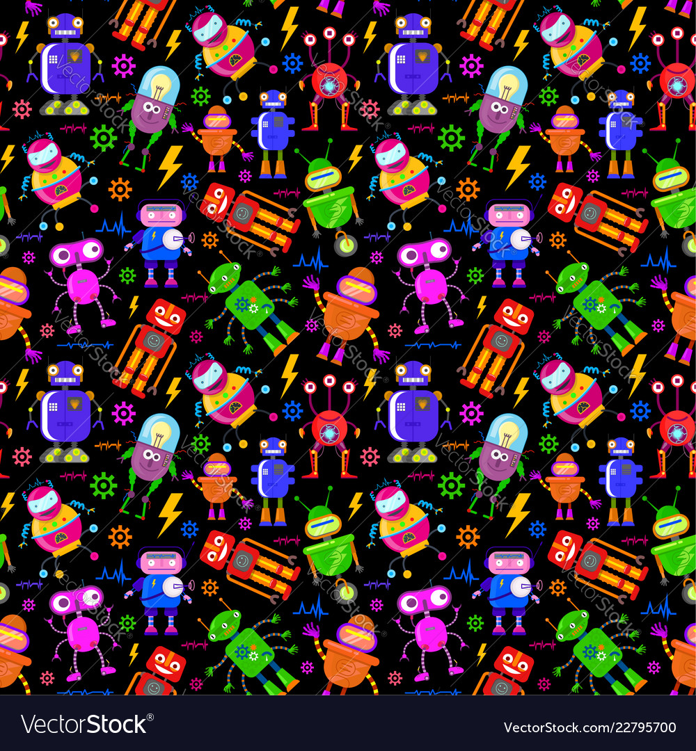 Pattern with cute robots vector image Pattern with cute robots