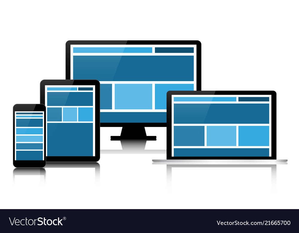 Responsive web design in modern electronic devices vector image Responsive web design in modern electronic devices