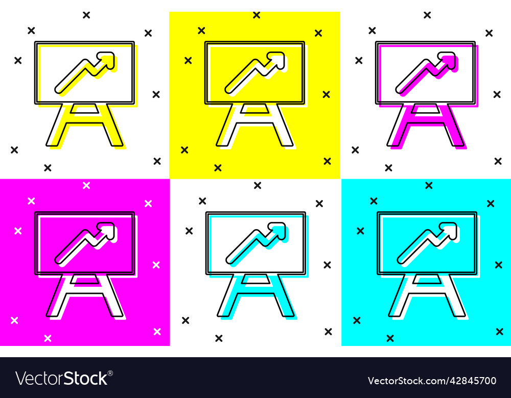 Set board with graph chart icon isolated on color