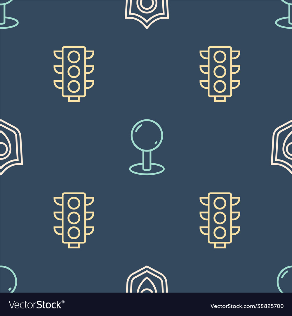 Set line location shield traffic light and push vector image Set line location shield traffic light and push