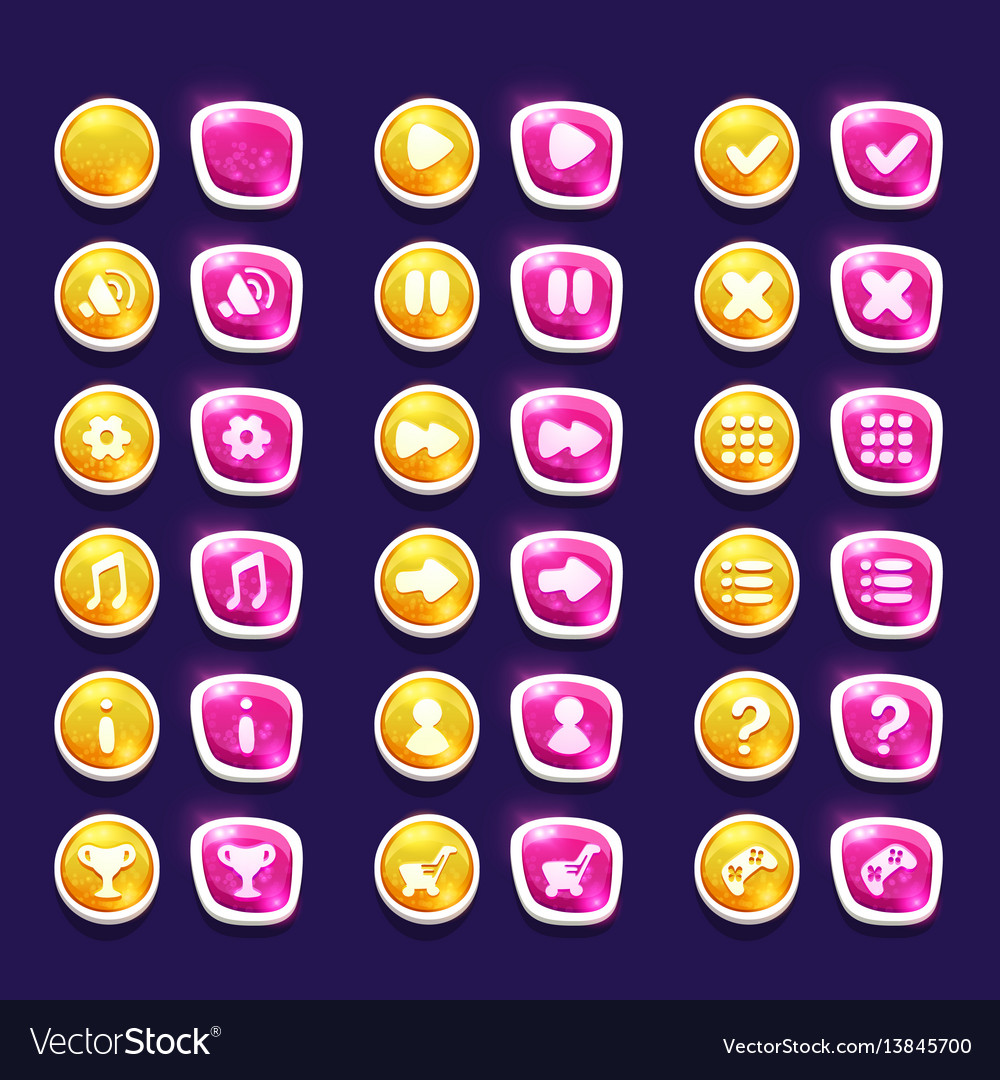 Shiny Pink & Yellow Button Set