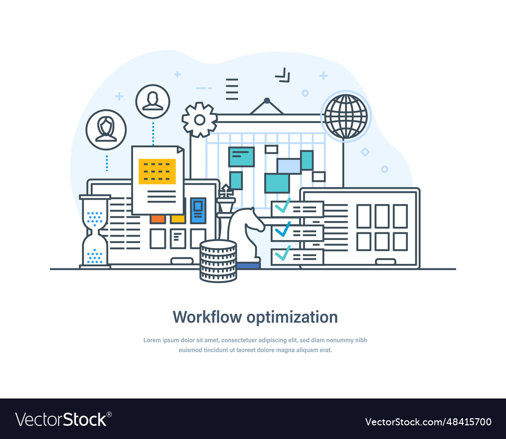 Workflow optimization business process improve vector image Workflow optimization business process improve