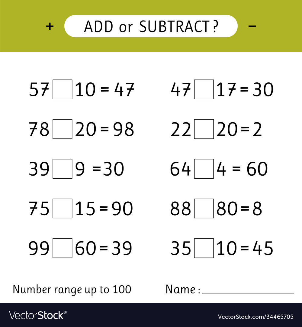 Fügen oder Subtrahieren Zahlenbereich bis 100 Addition vector image Fügen oder Subtrahieren Zahlenbereich bis 100 Addition