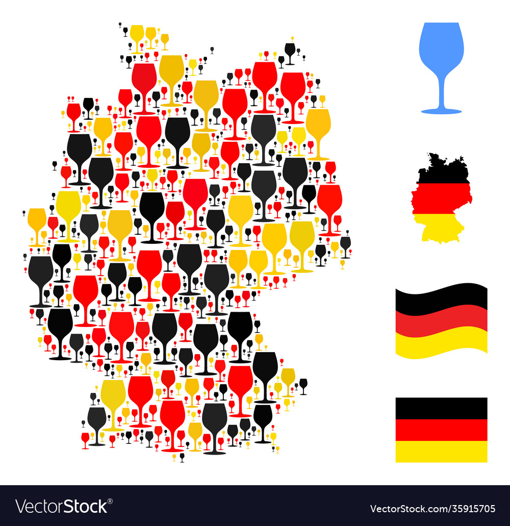 German map collage wine glass items in