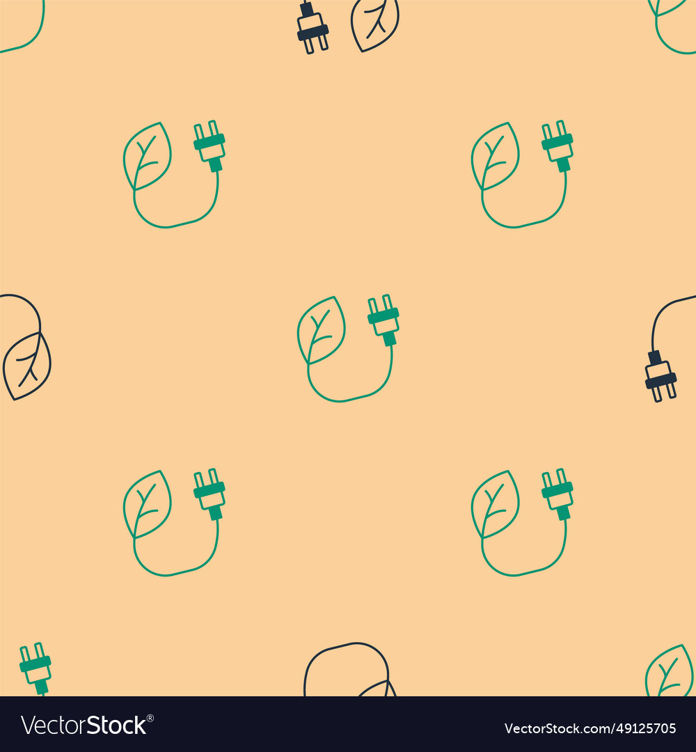 Green and black electric saving plug in leaf icon vector image Green and black electric saving plug in leaf icon