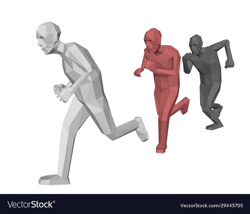 Low poly men running isolated on white background