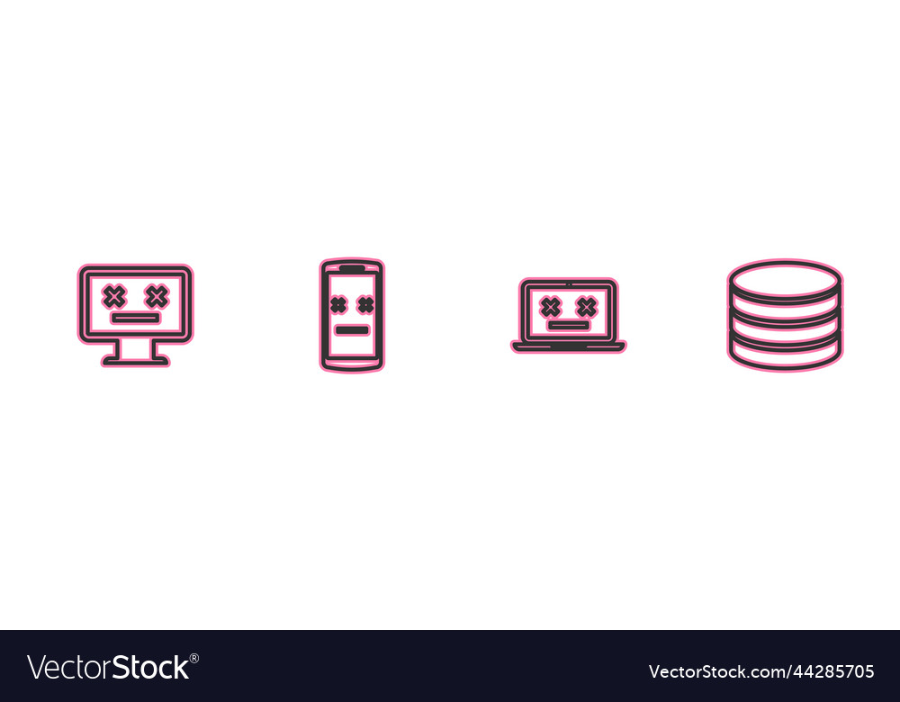 Set line dead monitor laptop mobile and database Vector Image Set line dead monitor laptop mobile and database