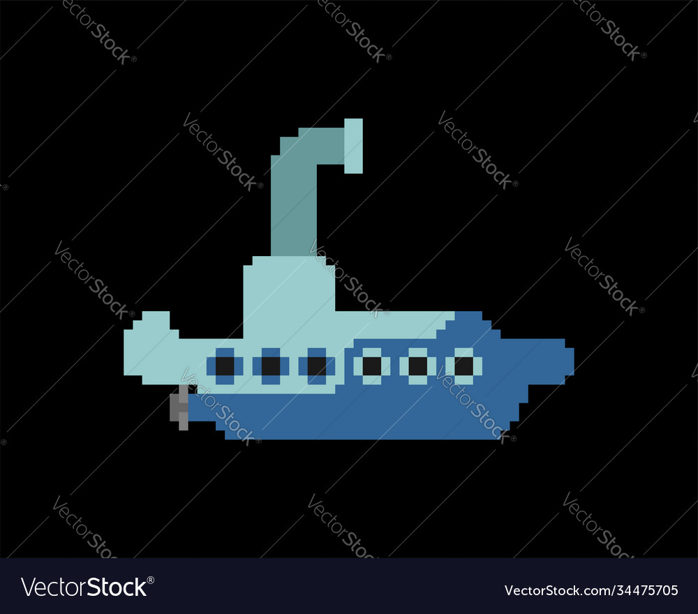 Submarine pixel art ship for underwater diving 8 Vector Image