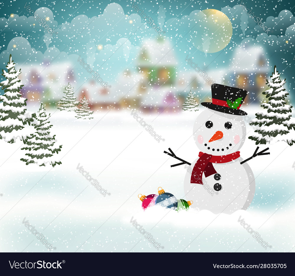 Winter village and snowman Royalty Free Vector Image