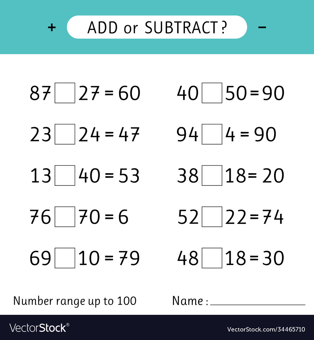 Add or subtract number range up to 100 addition