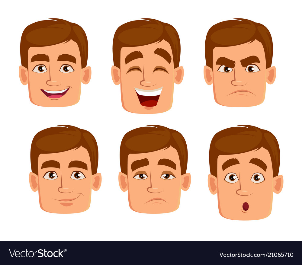 Face expressions of man with brown hair