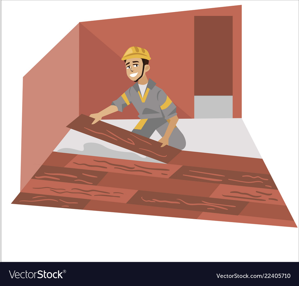 Floor Installer Male Working With Panels Poster Vector Image
