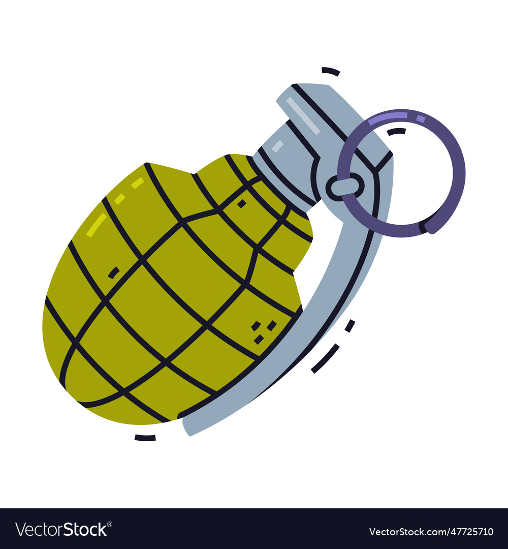 Green grenade as explosive weapon thrown by hand Vector Image