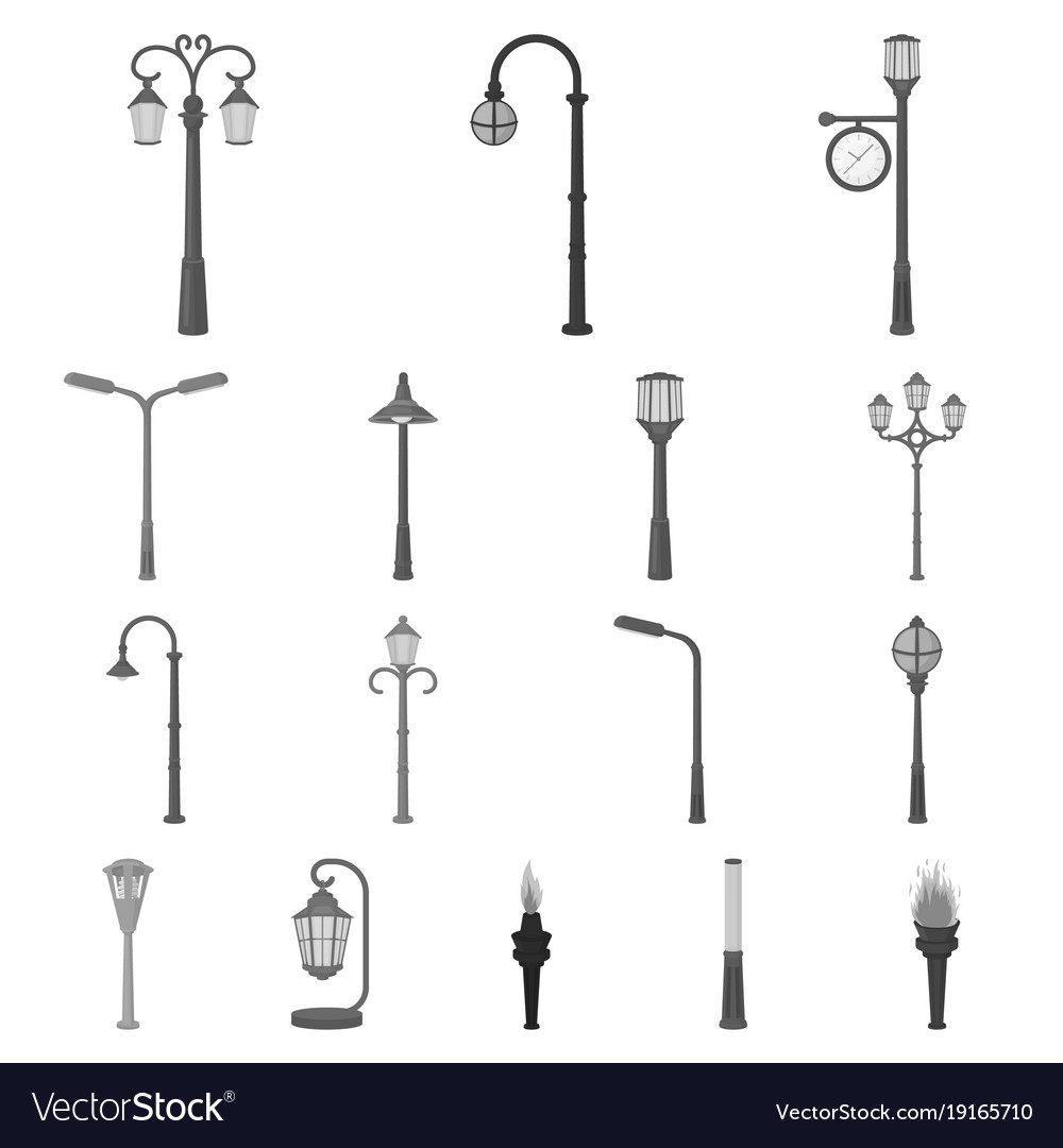 Lamp post monochrome icons in set collection