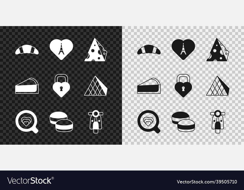 Set croissant eiffel tower with heart cheese vector image Set croissant eiffel tower with heart cheese